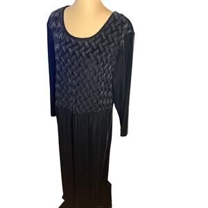 Vintage 90s Earth Song Black Velvet Whimsigoth Maxi Dress 🖤 Smocked Bodice XL